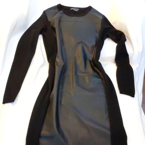 EUC Vince Black Leather Wool Sweater Dress Sz M